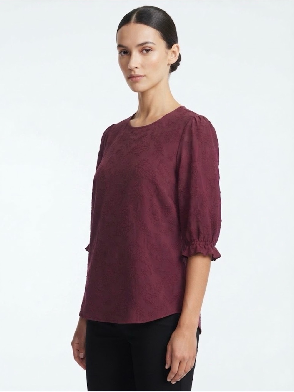 Ted Baker Plum Textured Puff-Sleeve Blouse